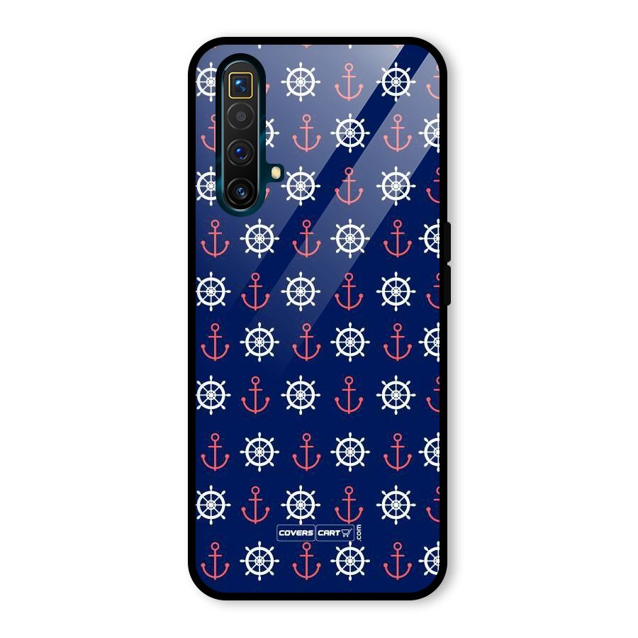 Anchor Pattern Blue Glass Back Case for Realme X3