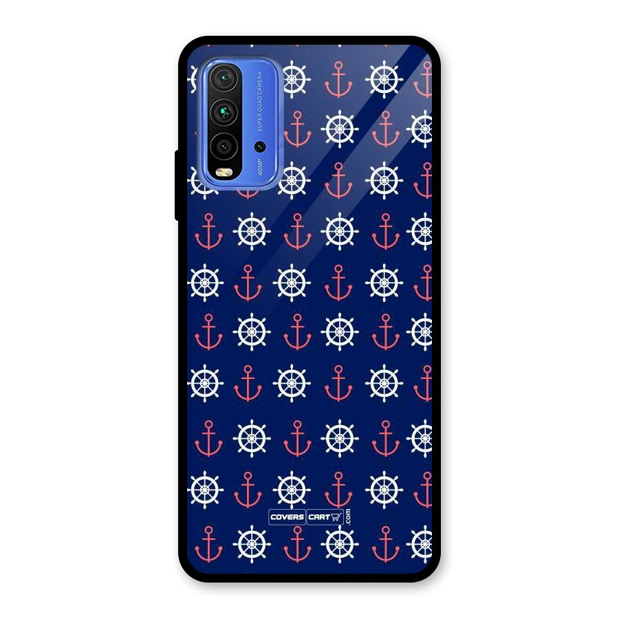 Anchor Pattern Blue Glass Back Case for Redmi 9 Power