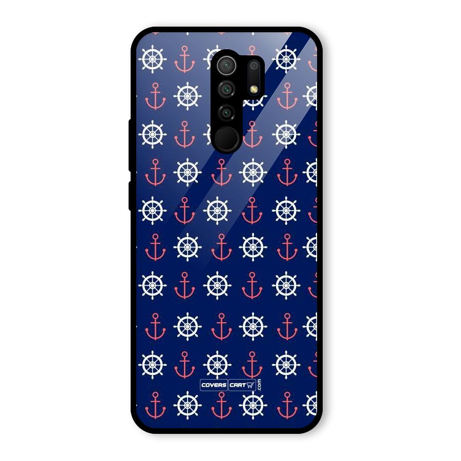 Anchor Pattern Blue Glass Back Case for Redmi 9 Prime