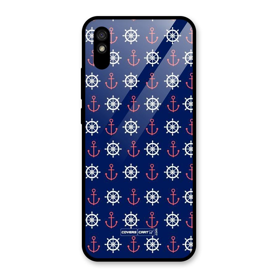 Anchor Pattern Blue Glass Back Case for Redmi 9i