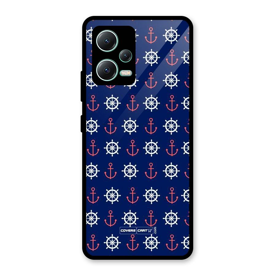 Anchor Pattern Blue Glass Back Case for Redmi Note 12 5G