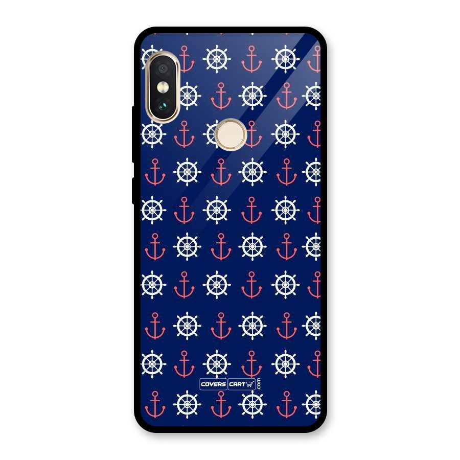 Anchor Pattern Blue Glass Back Case for Redmi Note 5 Pro