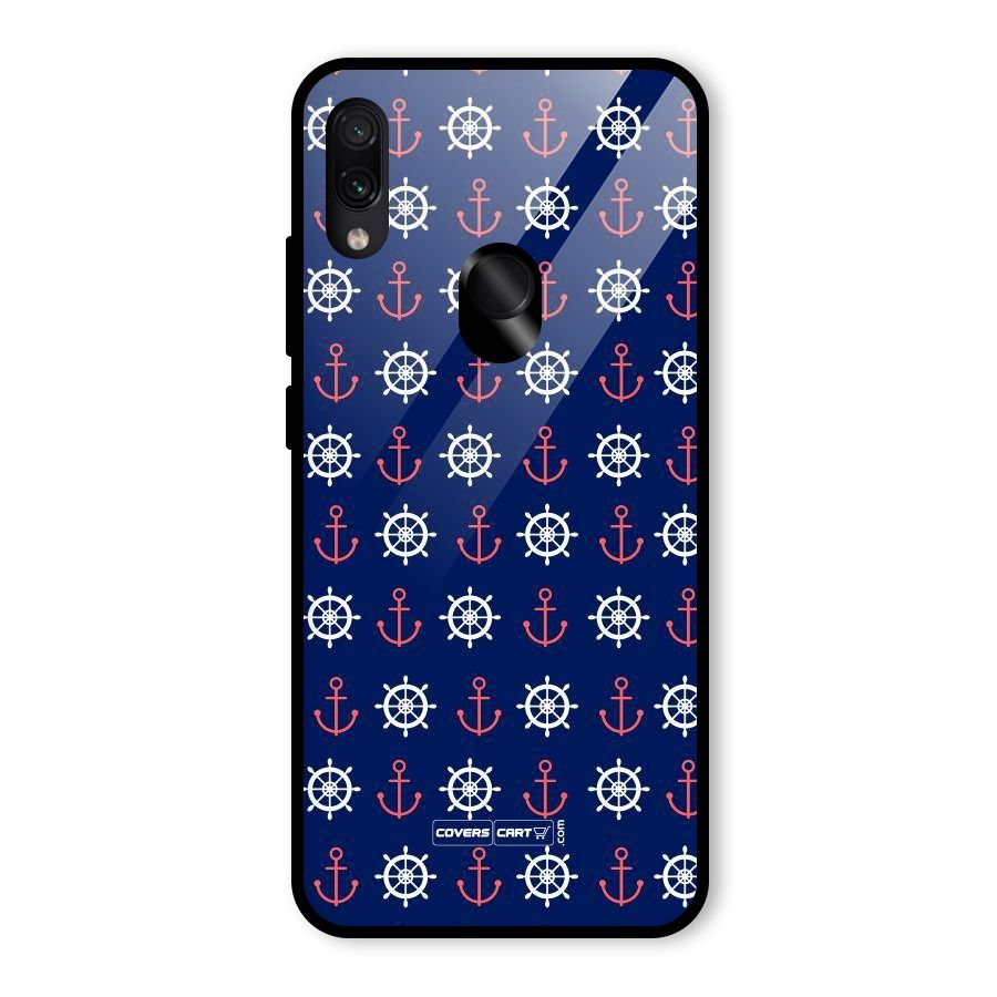 Anchor Pattern Blue Glass Back Case for Redmi Note 7 Pro