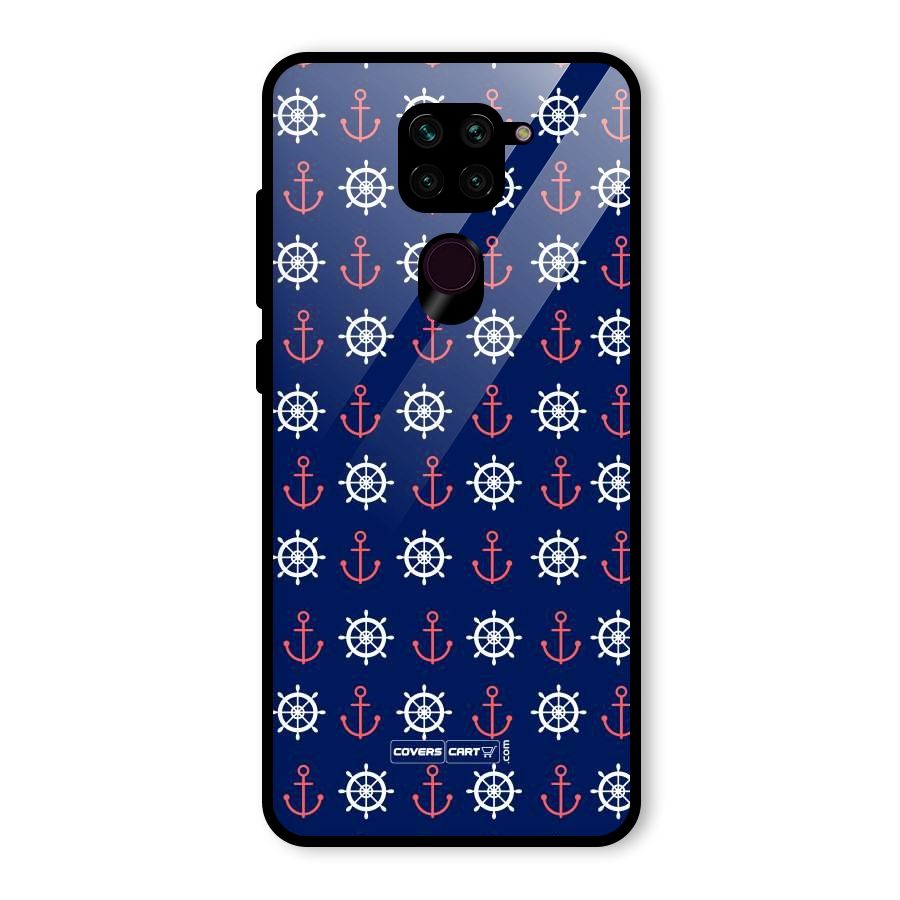 Anchor Pattern Blue Glass Back Case for Redmi Note 9