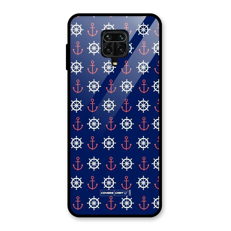 Anchor Pattern Blue Glass Back Case for Redmi Note 9 Pro Max