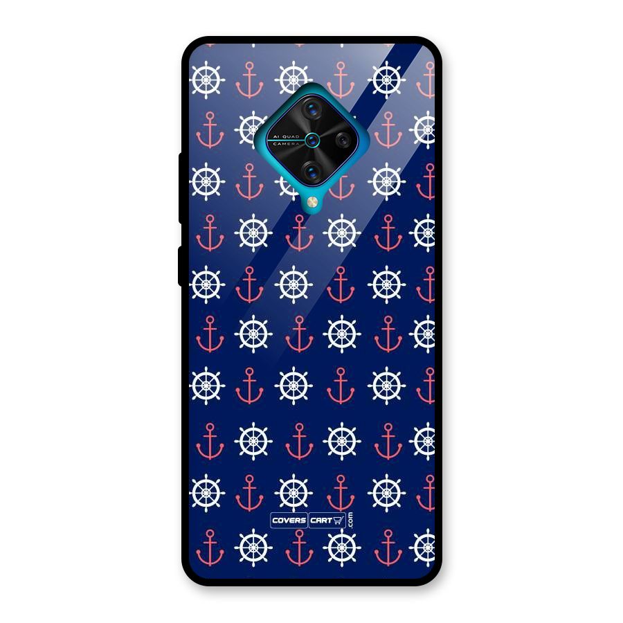 Anchor Pattern Blue Glass Back Case for Vivo S1 Pro