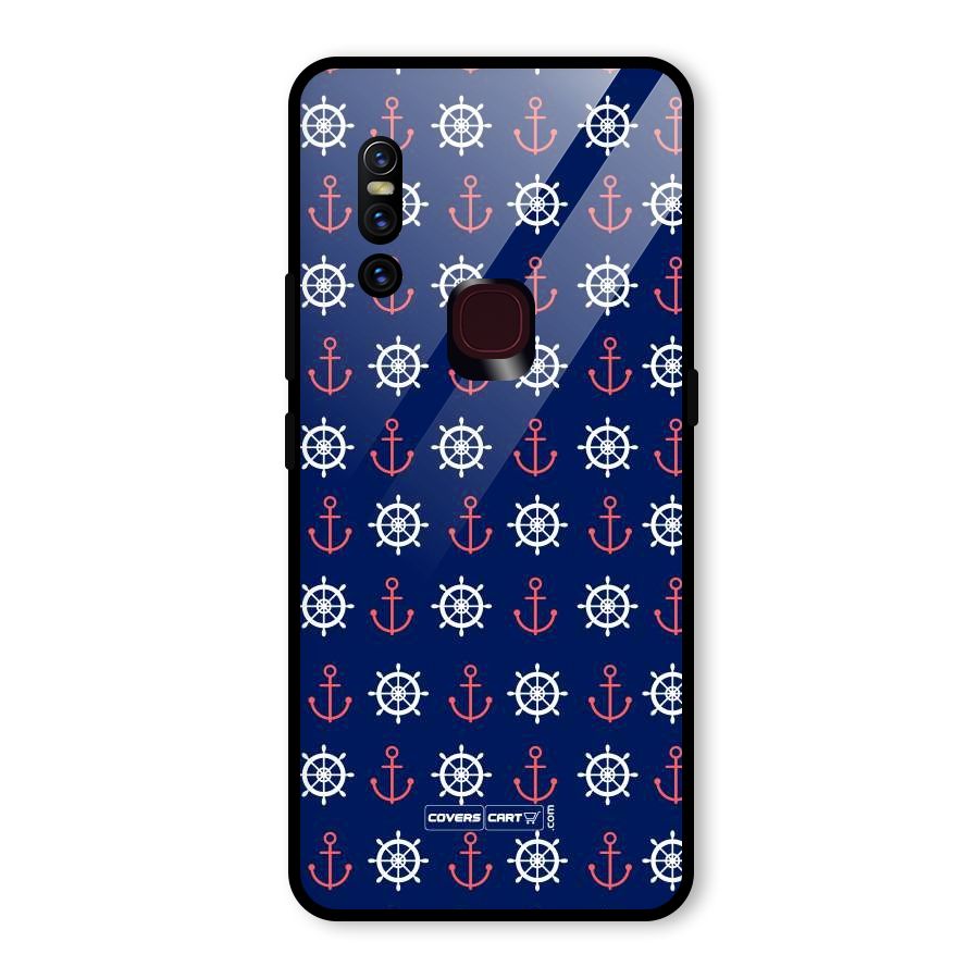 Anchor Pattern Blue Glass Back Case for Vivo V15