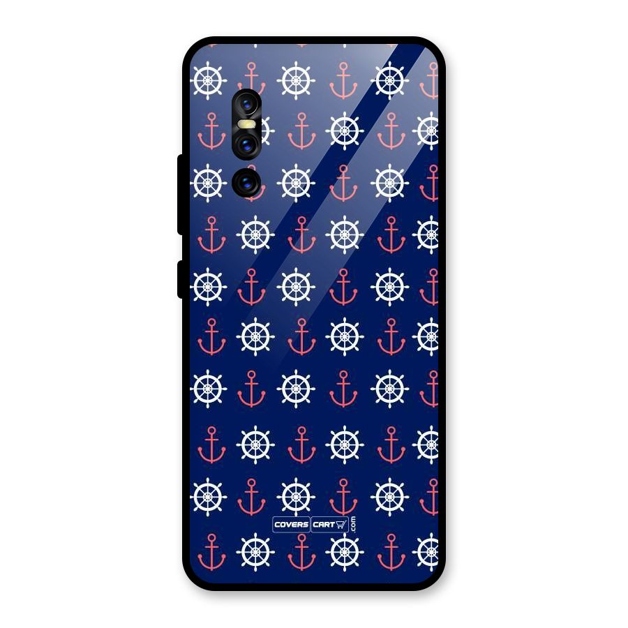 Anchor Pattern Blue Glass Back Case for Vivo V15 Pro