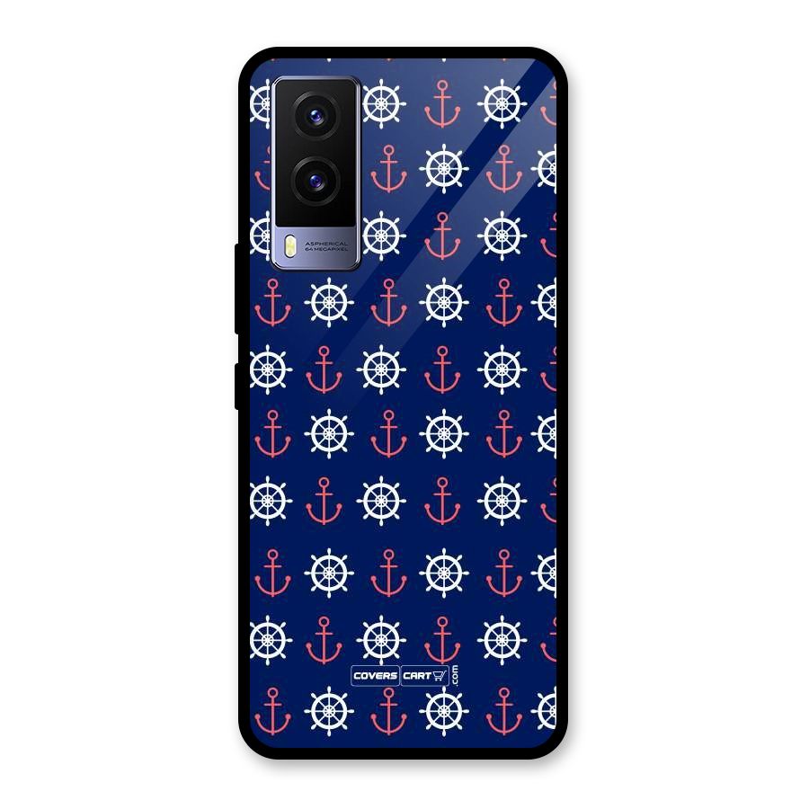 Anchor Pattern Blue Glass Back Case for Vivo V21e 5G