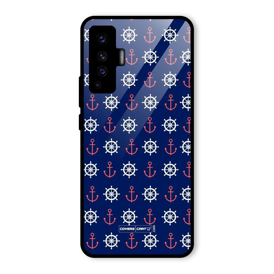 Anchor Pattern Blue Glass Back Case for Vivo X50