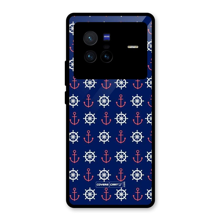 Anchor Pattern Blue Glass Back Case for Vivo X80