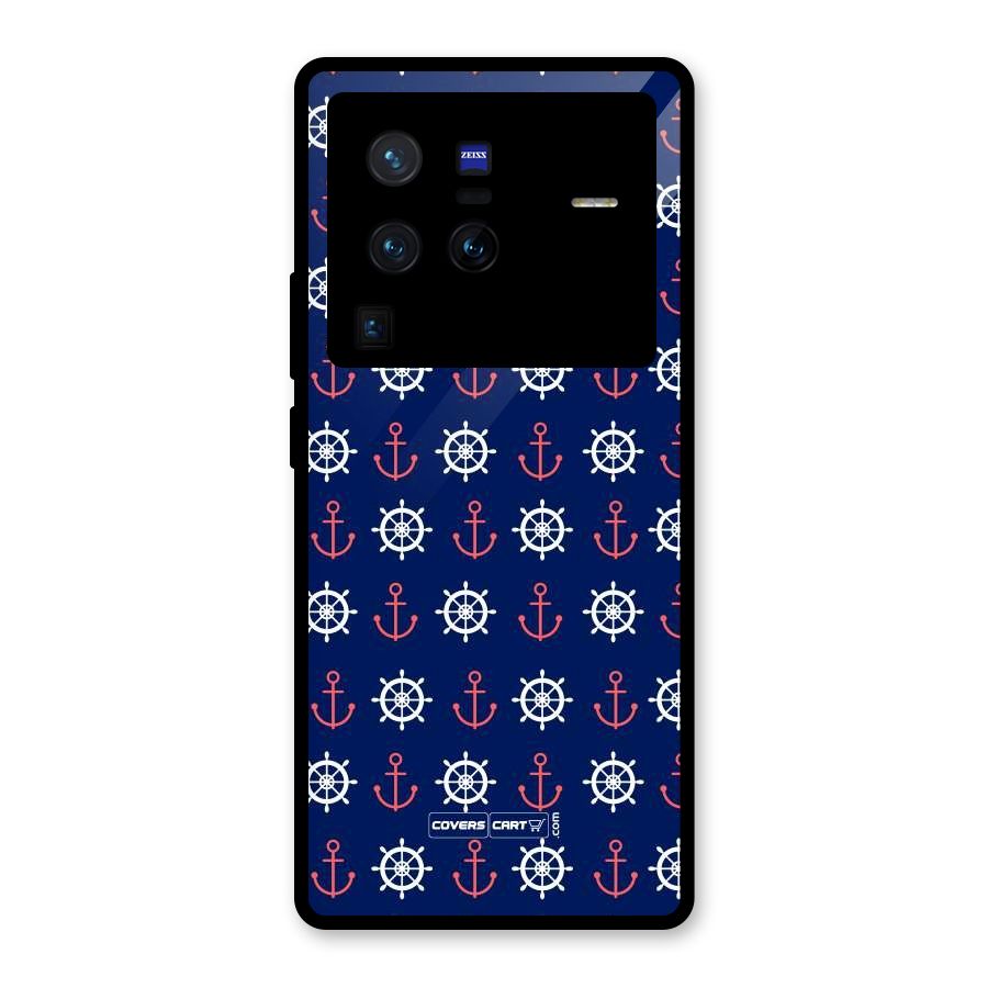 Anchor Pattern Blue Glass Back Case for Vivo X80 Pro