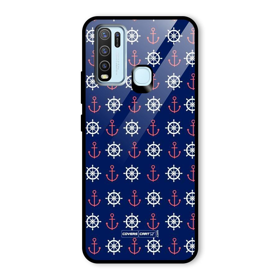 Anchor Pattern Blue Glass Back Case for Vivo Y50