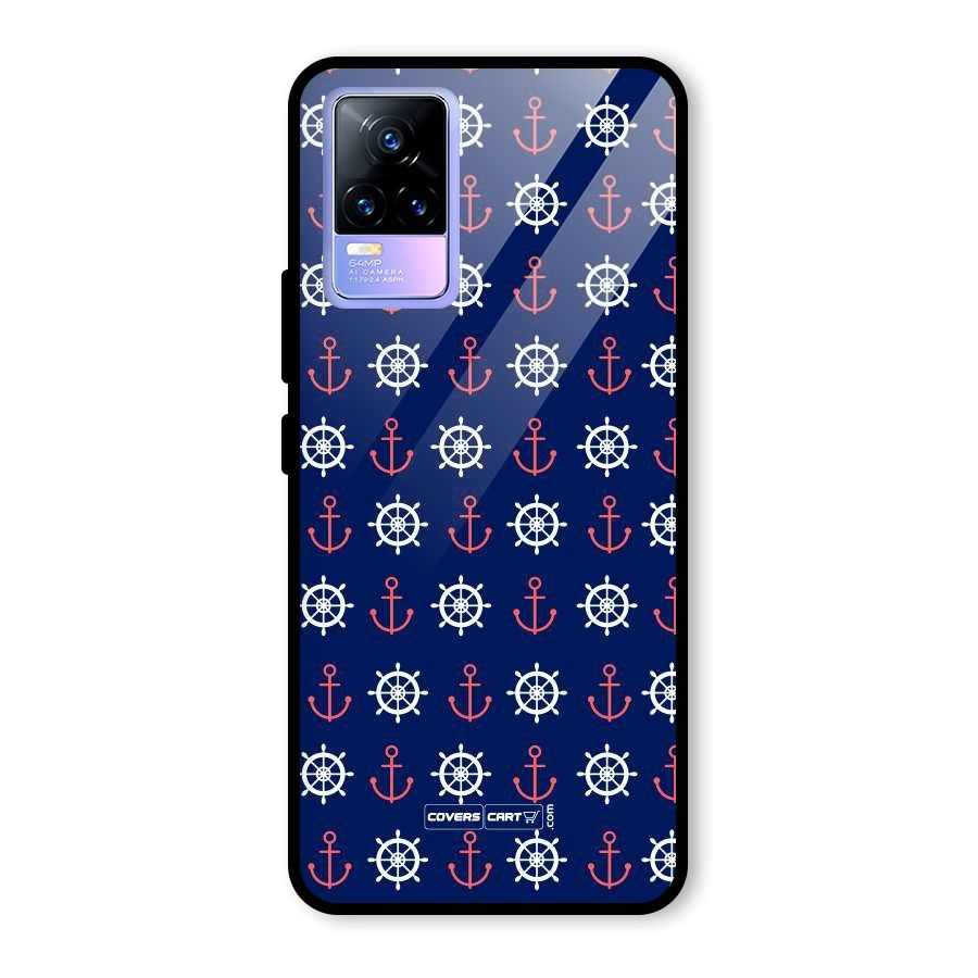 Anchor Pattern Blue Glass Back Case for Vivo Y73