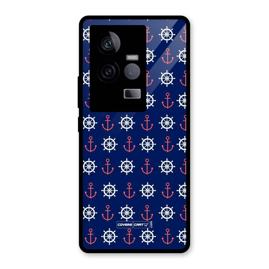Anchor Pattern Blue Glass Back Case for Vivo iQOO 11 5G