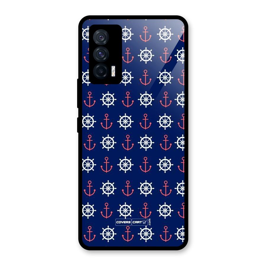Anchor Pattern Blue Glass Back Case for Vivo iQOO 7 5G