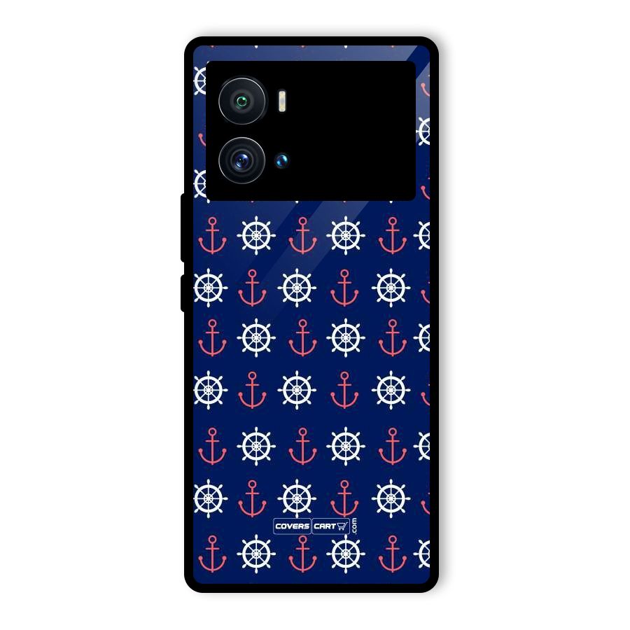 Anchor Pattern Blue Glass Back Case for Vivo iQOO 9 Pro