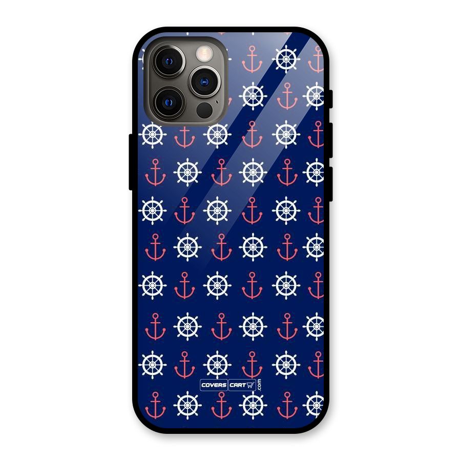 Anchor Pattern Blue Glass Back Case for iPhone 12 Pro