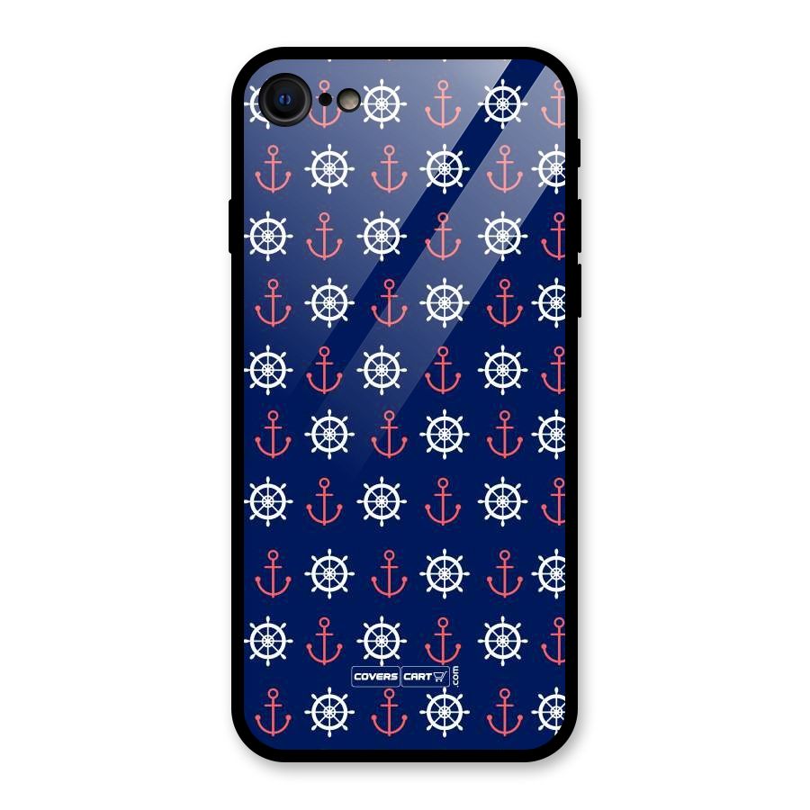 Anchor Pattern Blue Glass Back Case for iPhone SE 2022