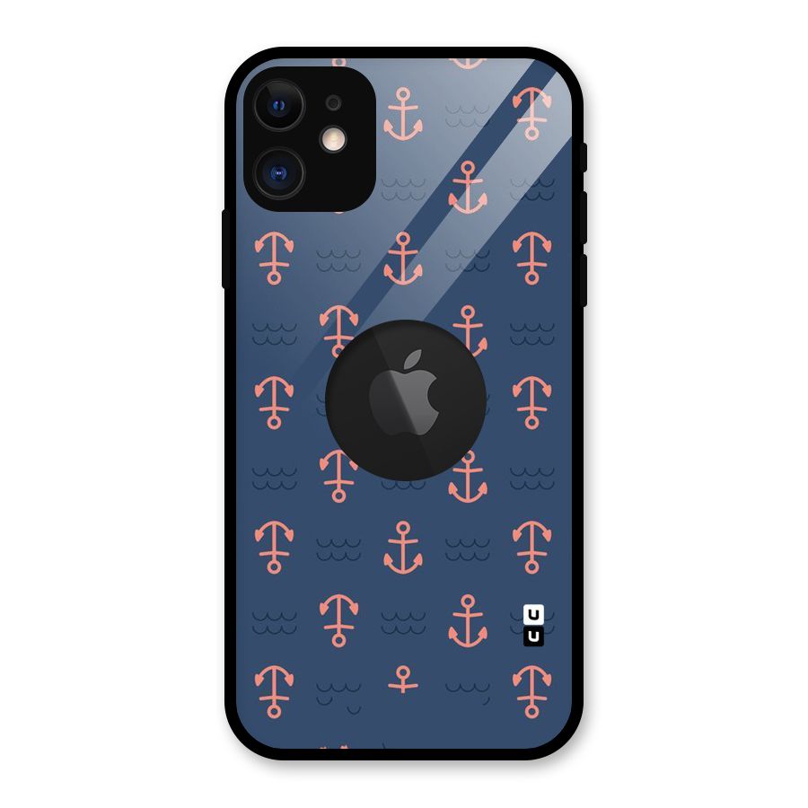 Anchor Sea Blue Glass Back Case for iPhone 11 Logo Cut