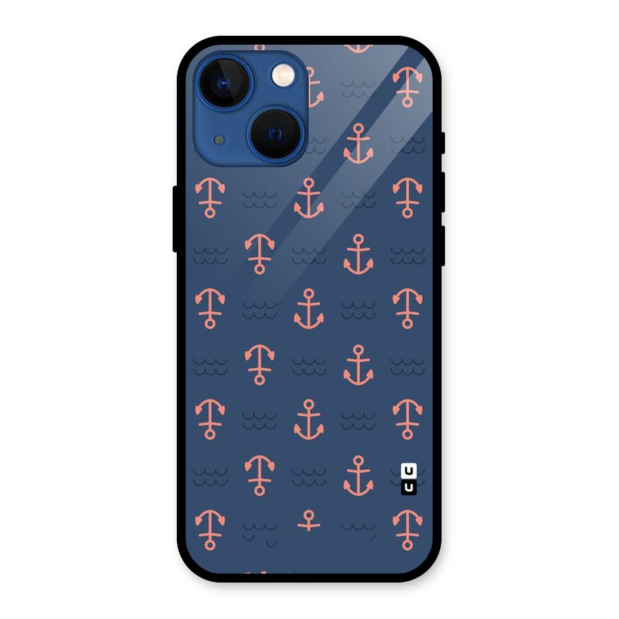 Anchor Sea Blue Glass Back Case for iPhone 13 Mini