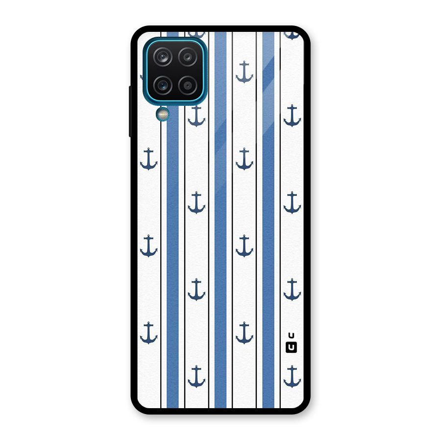 Anchor Stripe Lines Glass Back Case for Galaxy A12