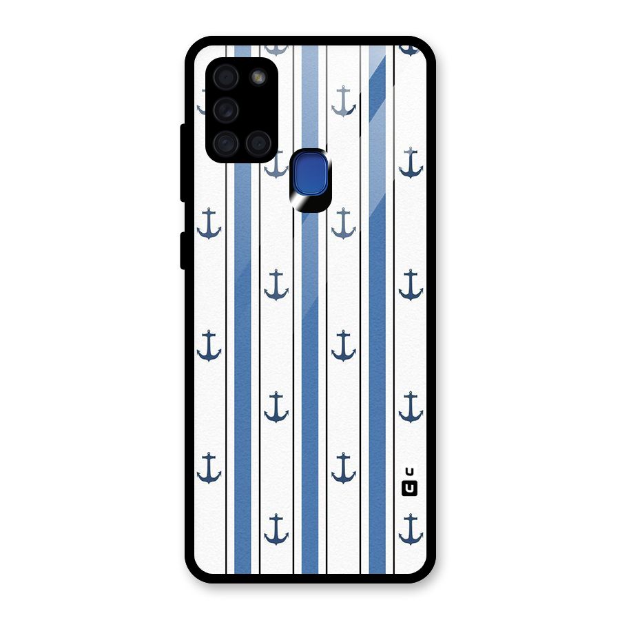 Anchor Stripe Lines Glass Back Case for Galaxy A21s