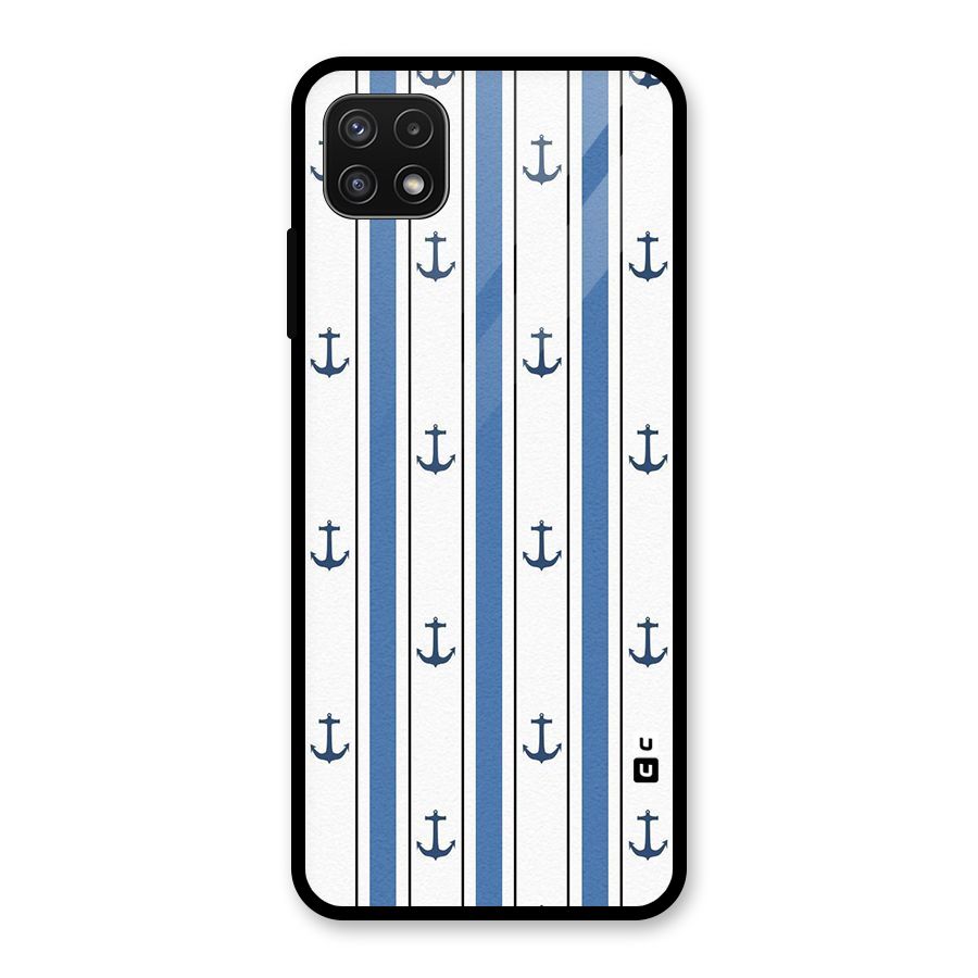 Anchor Stripe Lines Glass Back Case for Galaxy A22 5G