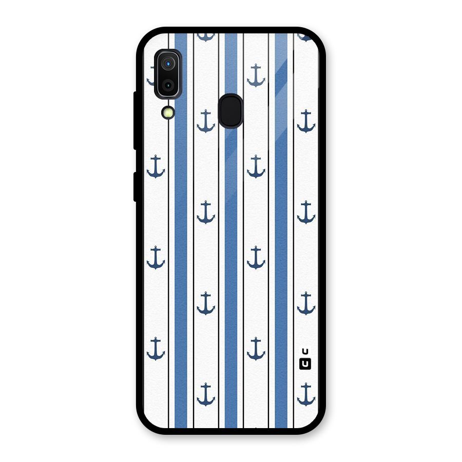 Anchor Stripe Lines Glass Back Case for Galaxy A30