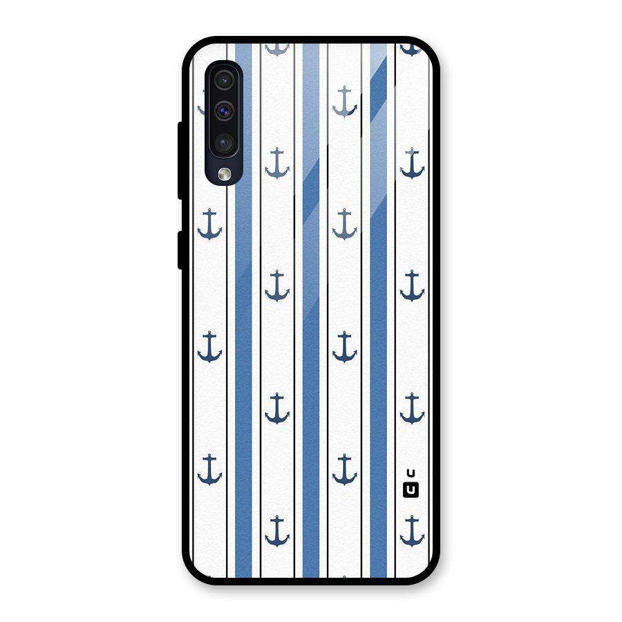Anchor Stripe Lines Glass Back Case for Galaxy A50
