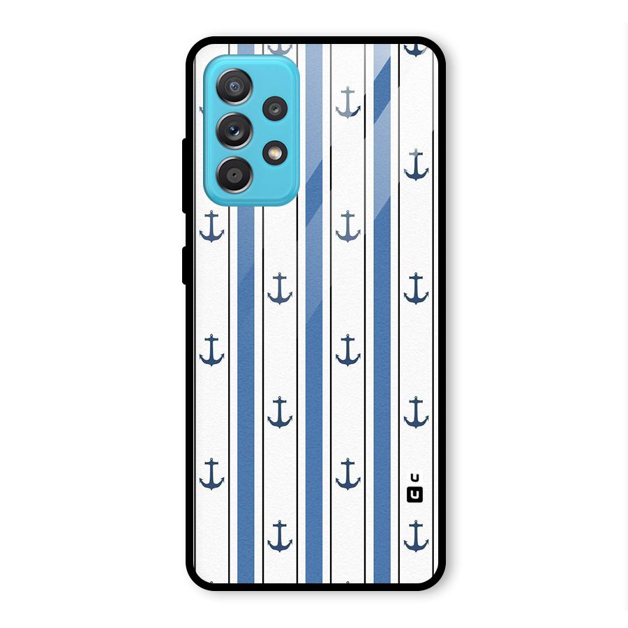 Anchor Stripe Lines Glass Back Case for Galaxy A52