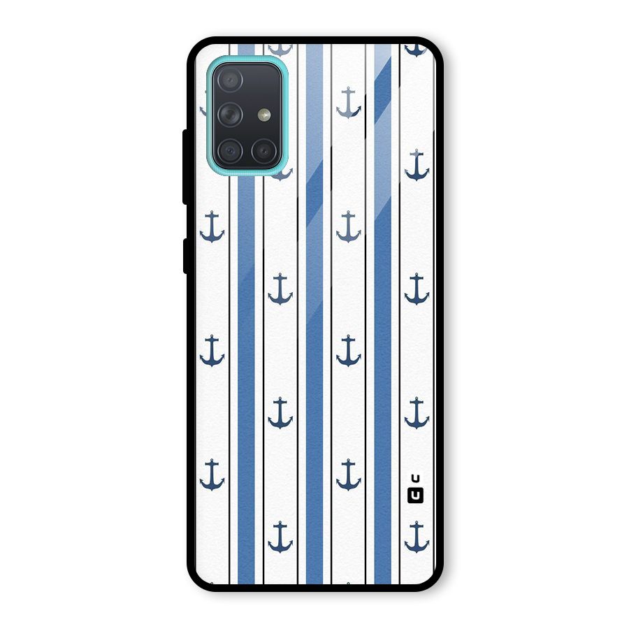 Anchor Stripe Lines Glass Back Case for Galaxy A71