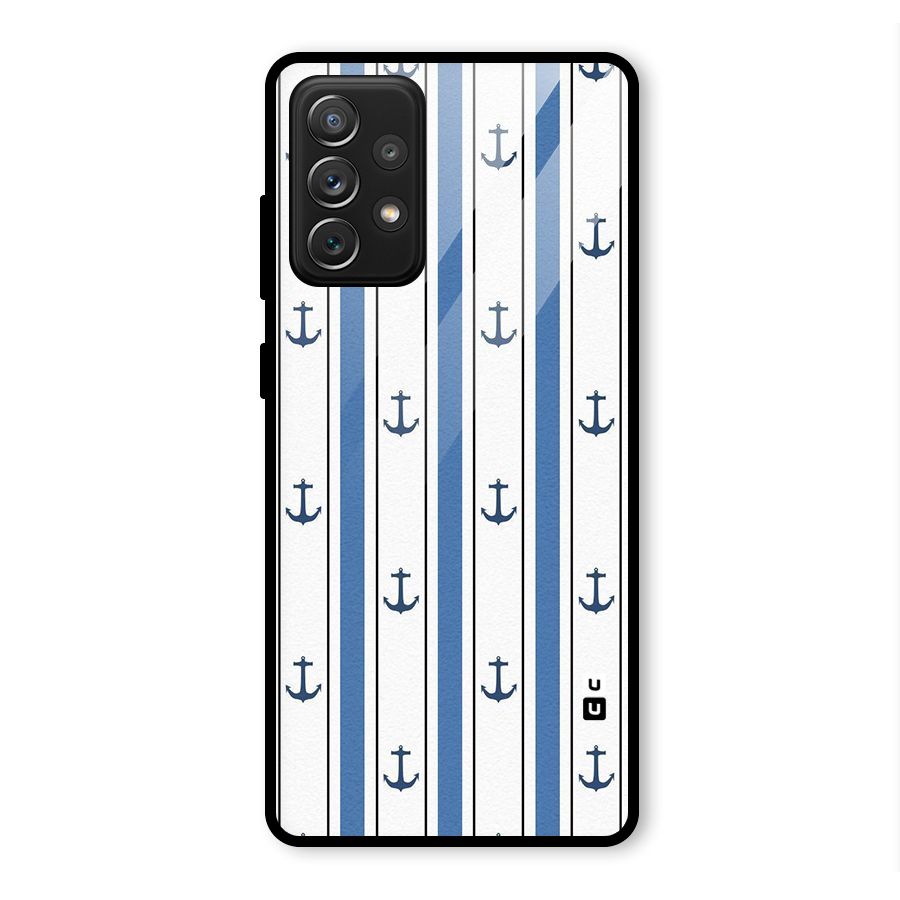 Anchor Stripe Lines Glass Back Case for Galaxy A72