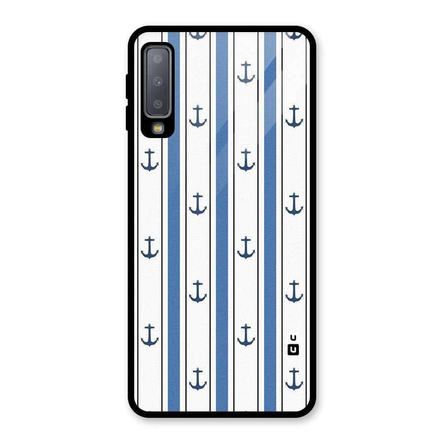 Anchor Stripe Lines Glass Back Case for Galaxy A7 (2018)
