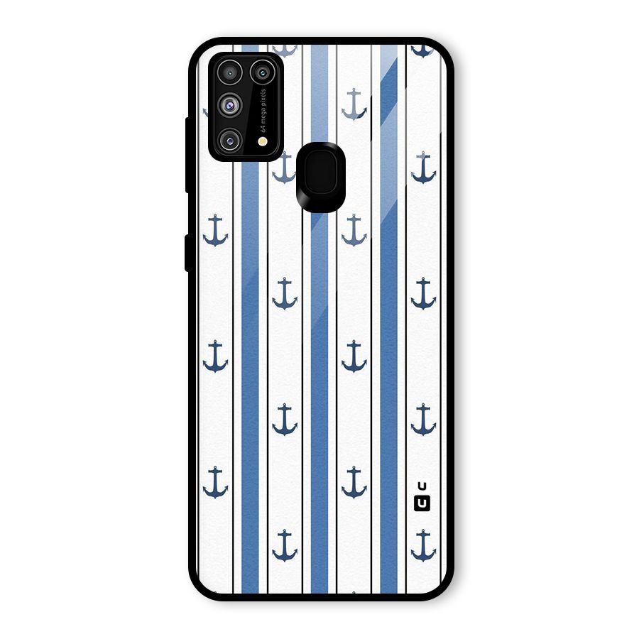 Anchor Stripe Lines Glass Back Case for Galaxy F41