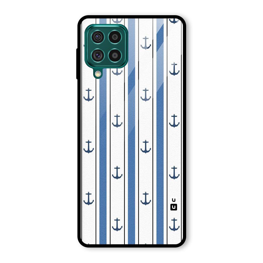 Anchor Stripe Lines Glass Back Case for Galaxy F62