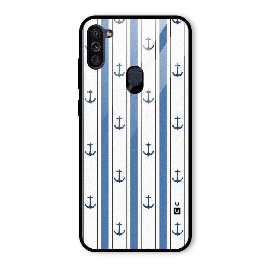 Anchor Stripe Lines Glass Back Case for Galaxy M11