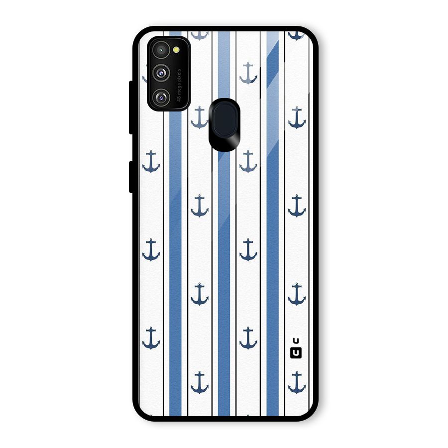 Anchor Stripe Lines Glass Back Case for Galaxy M30s