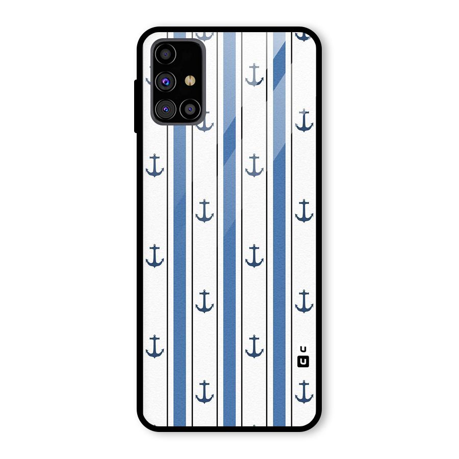 Anchor Stripe Lines Glass Back Case for Galaxy M31s