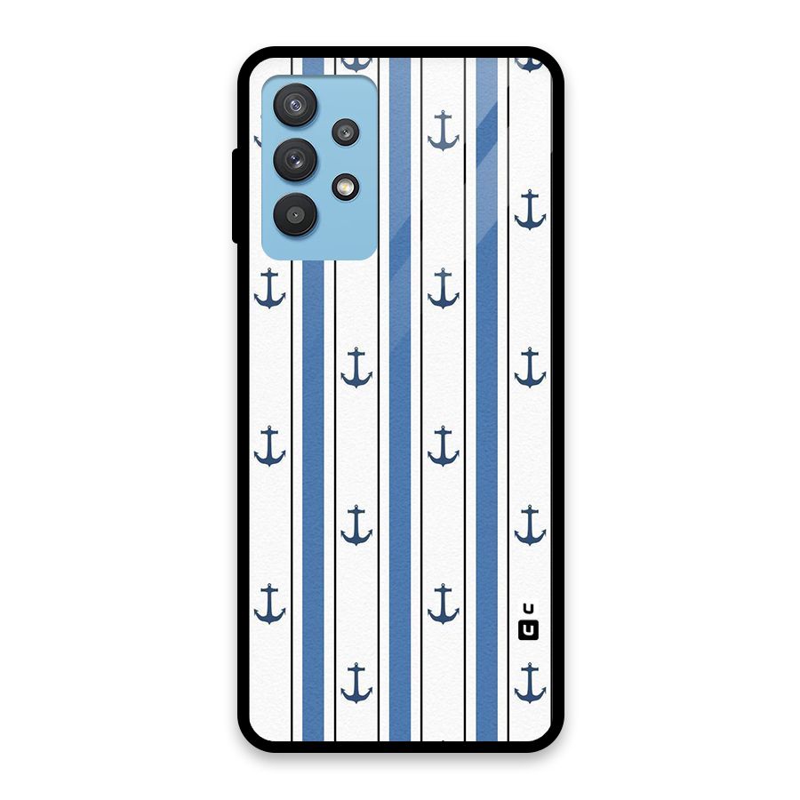 Anchor Stripe Lines Glass Back Case for Galaxy M32 5G