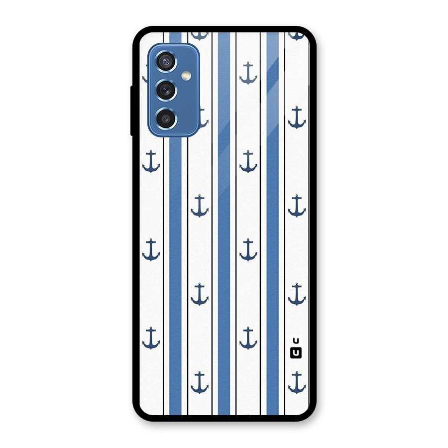 Anchor Stripe Lines Glass Back Case for Galaxy M52 5G