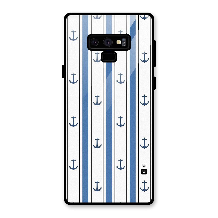 Anchor Stripe Lines Glass Back Case for Galaxy Note 9