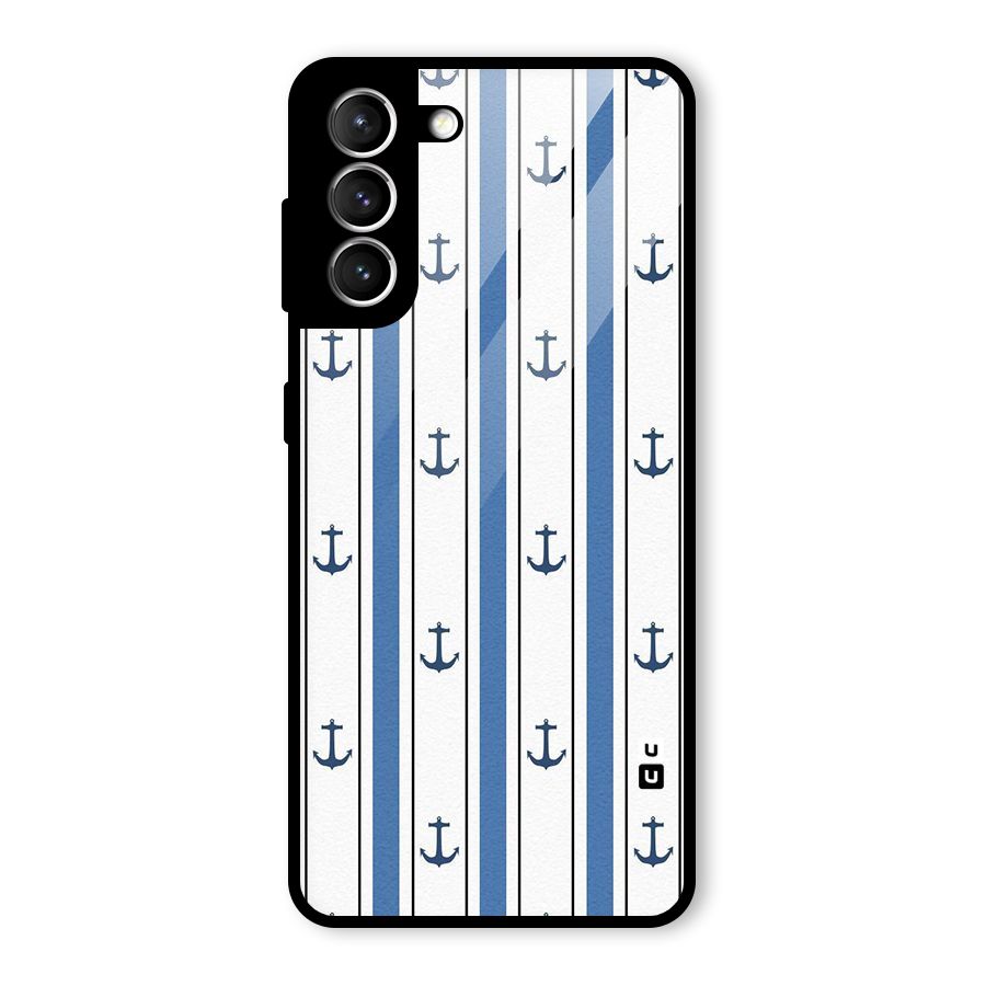 Anchor Stripe Lines Glass Back Case for Galaxy S21 5G