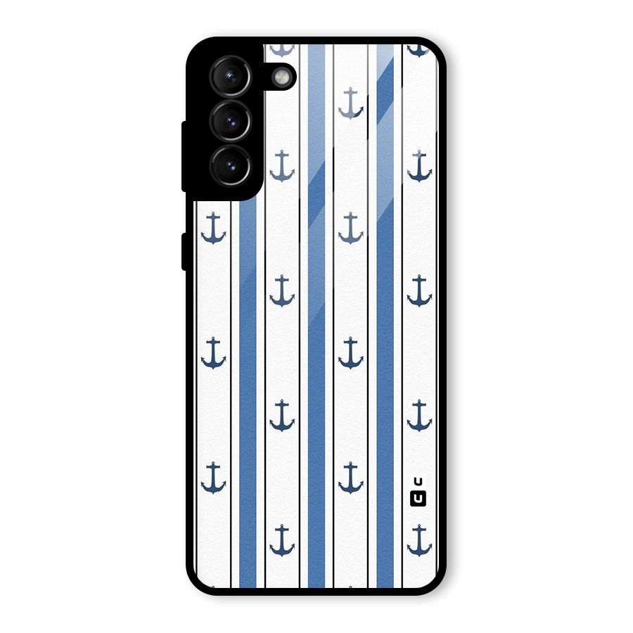 Anchor Stripe Lines Glass Back Case for Galaxy S21 Plus