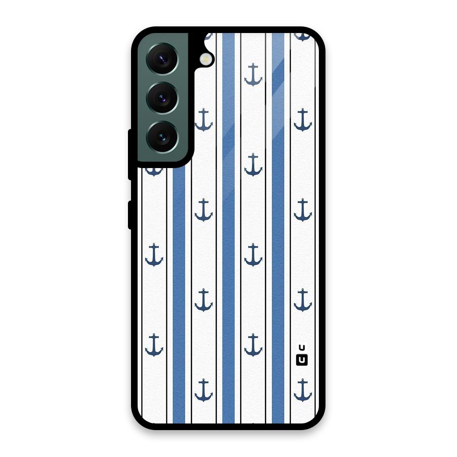 Anchor Stripe Lines Glass Back Case for Galaxy S22 5G