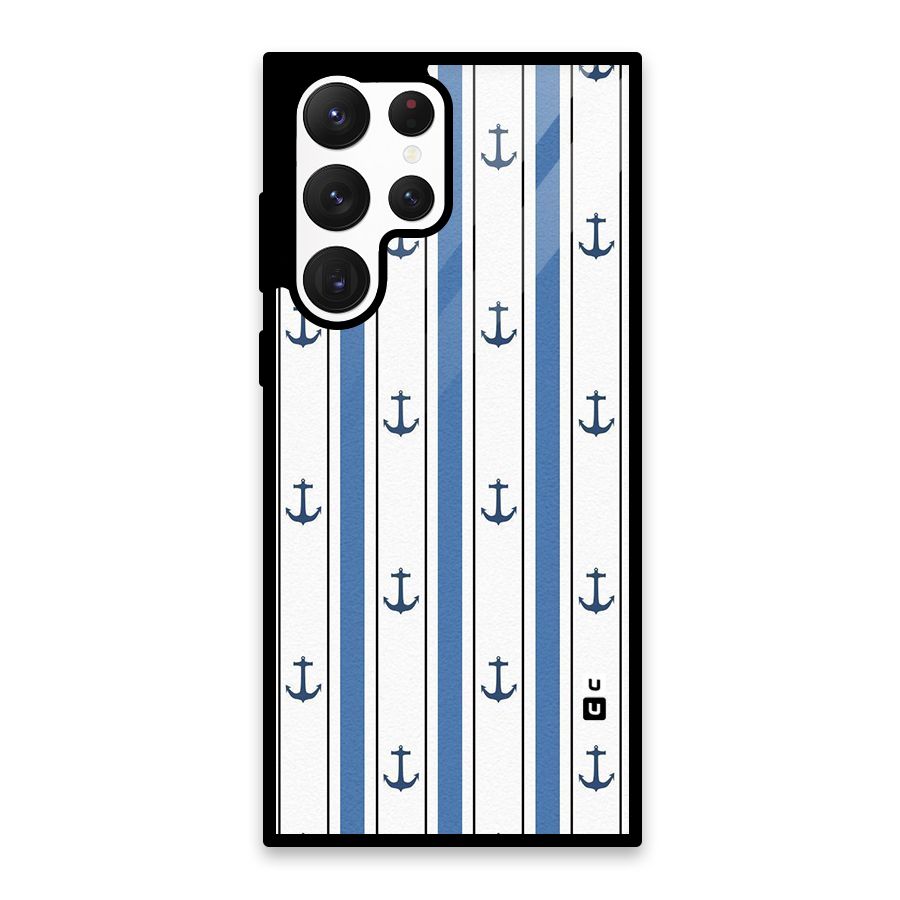 Anchor Stripe Lines Glass Back Case for Galaxy S22 Ultra 5G
