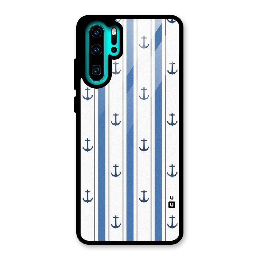 Anchor Stripe Lines Glass Back Case for Huawei P30 Pro