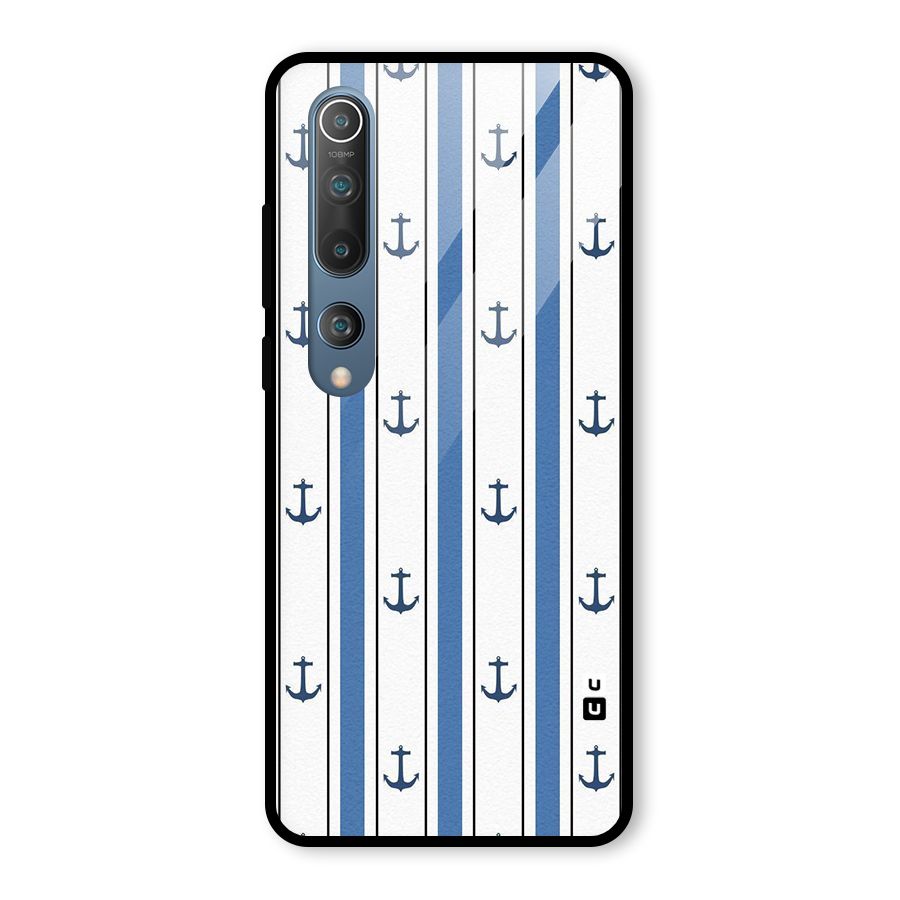 Anchor Stripe Lines Glass Back Case for Mi 10