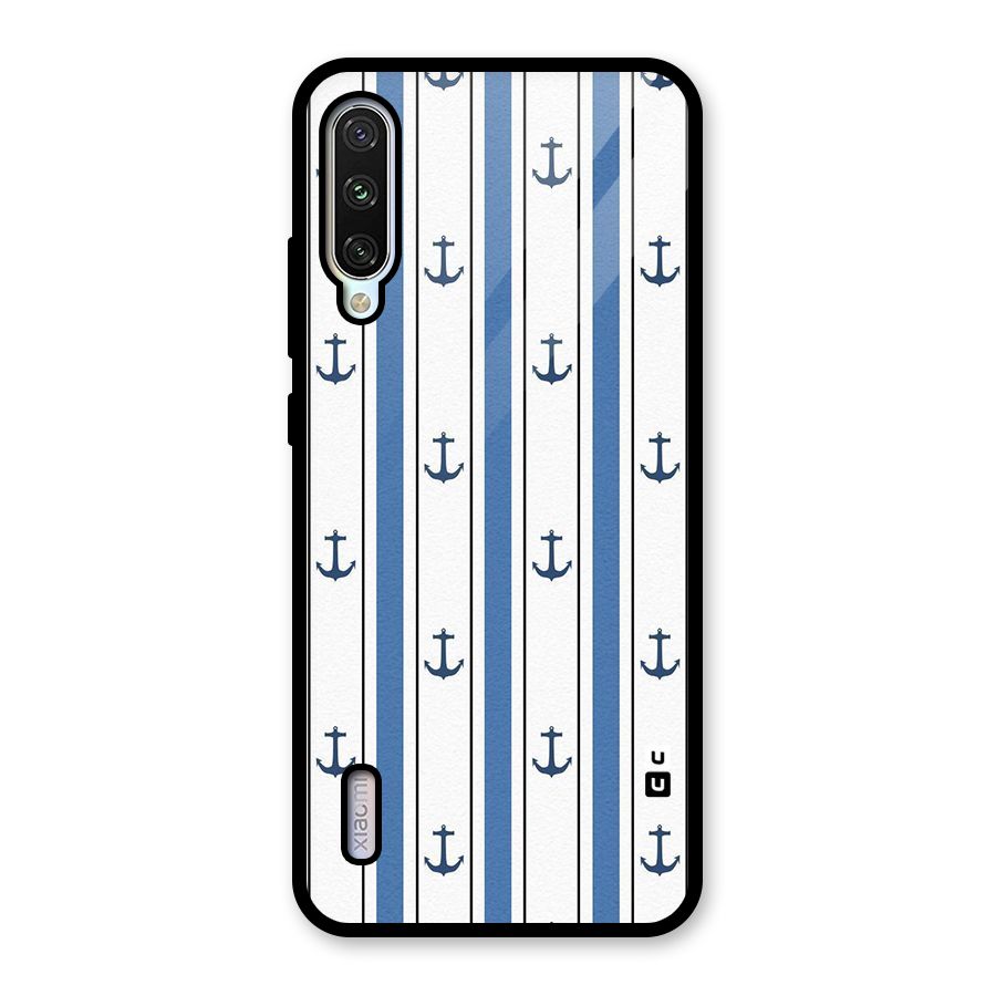 Anchor Stripe Lines Glass Back Case for Mi A3