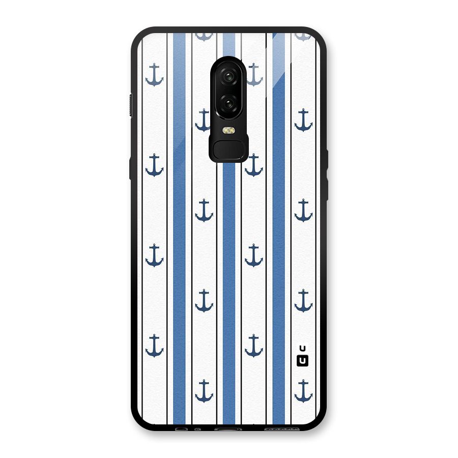 Anchor Stripe Lines Glass Back Case for OnePlus 6